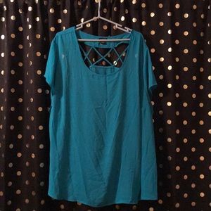 Turquoise open back blouse